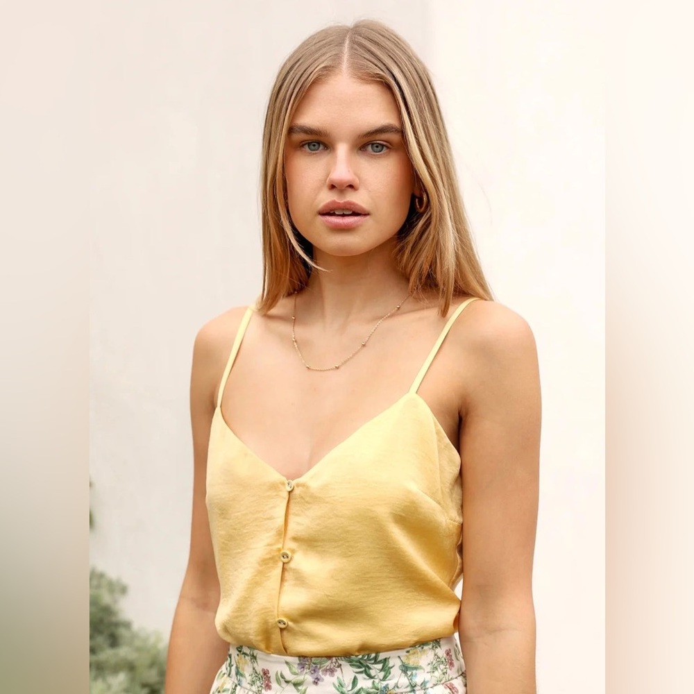 GREYLIN Yellow Maja Button-Up Women's Tank Top, Size XS